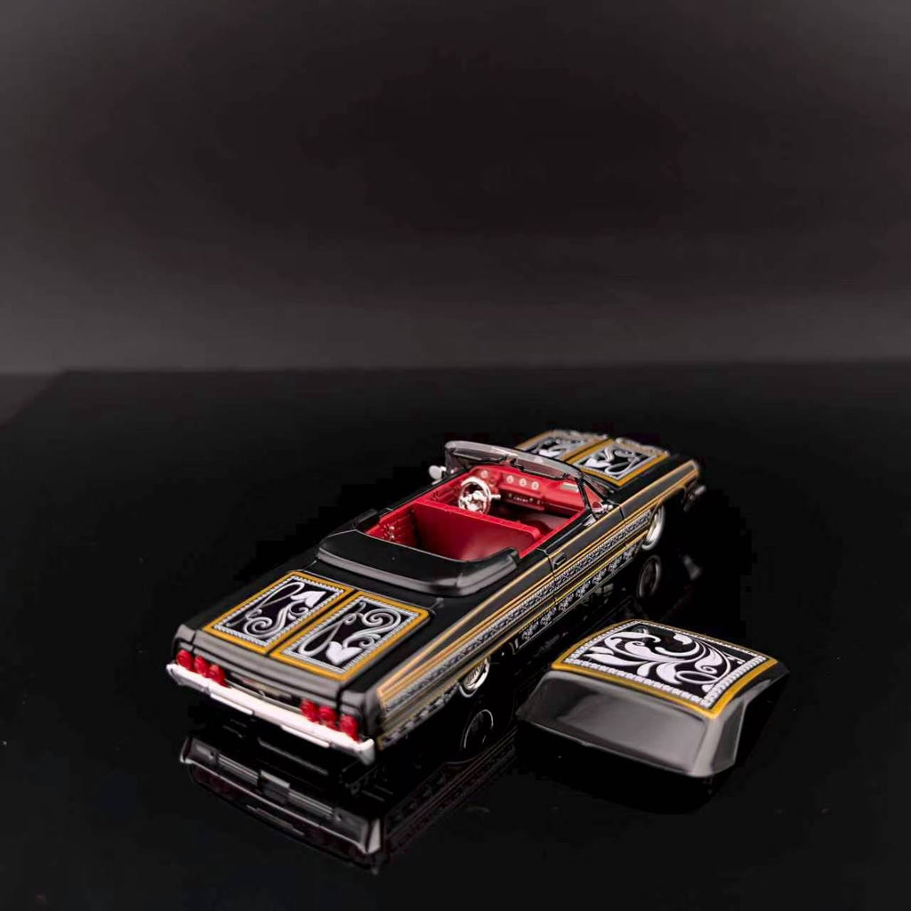 (Coming Soon) FINEWORKS64 1/64 Impala Lowrider Black Gold Bouncing Car - Black Gold