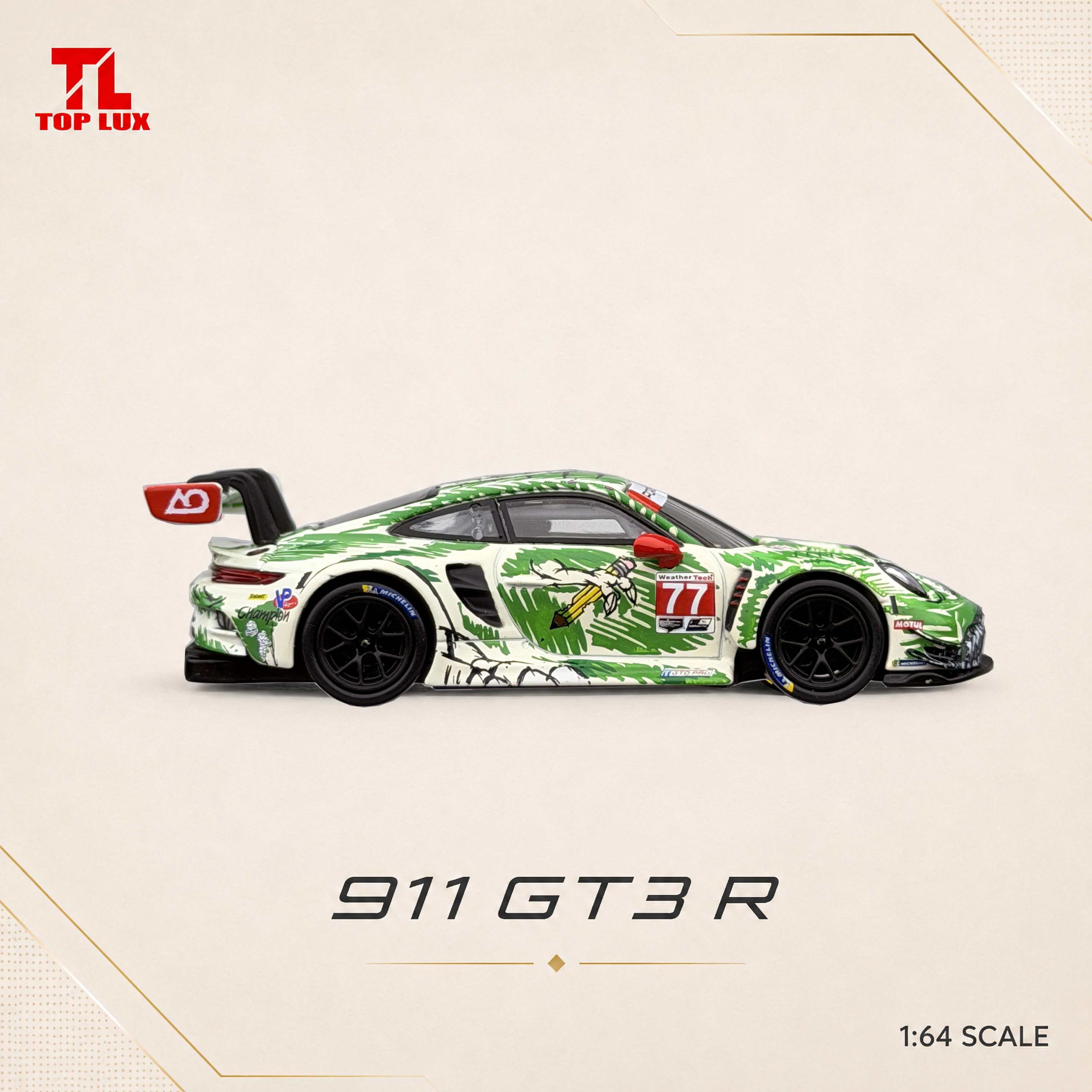 (Coming Soon) TOPLUX 1/64 911GT3R Green Sketch Dinosaur Diecast model