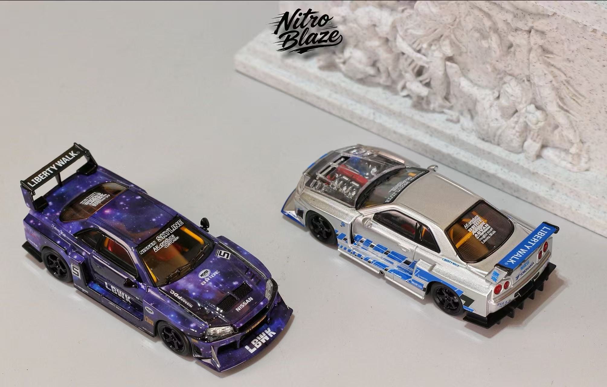 (Coming Soon) NITROBLAZE 1/64 SKYLINE ER34, LB-SUPER SILHOUETTE widebody Diecast model - Silver