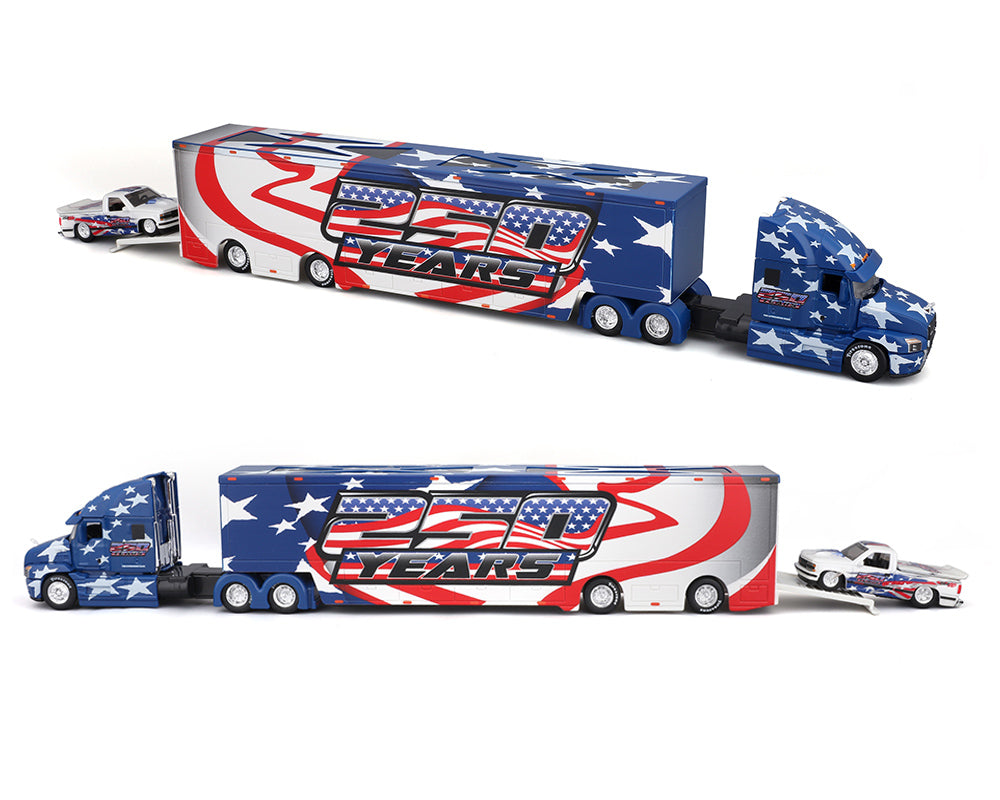 (Coming Soon) Maisto 1:64 Mijo Exclusives Mack Anthem & 1993 Chevrolet 454 SS Pick-Up Truck – America 250th Year – Design Transporters