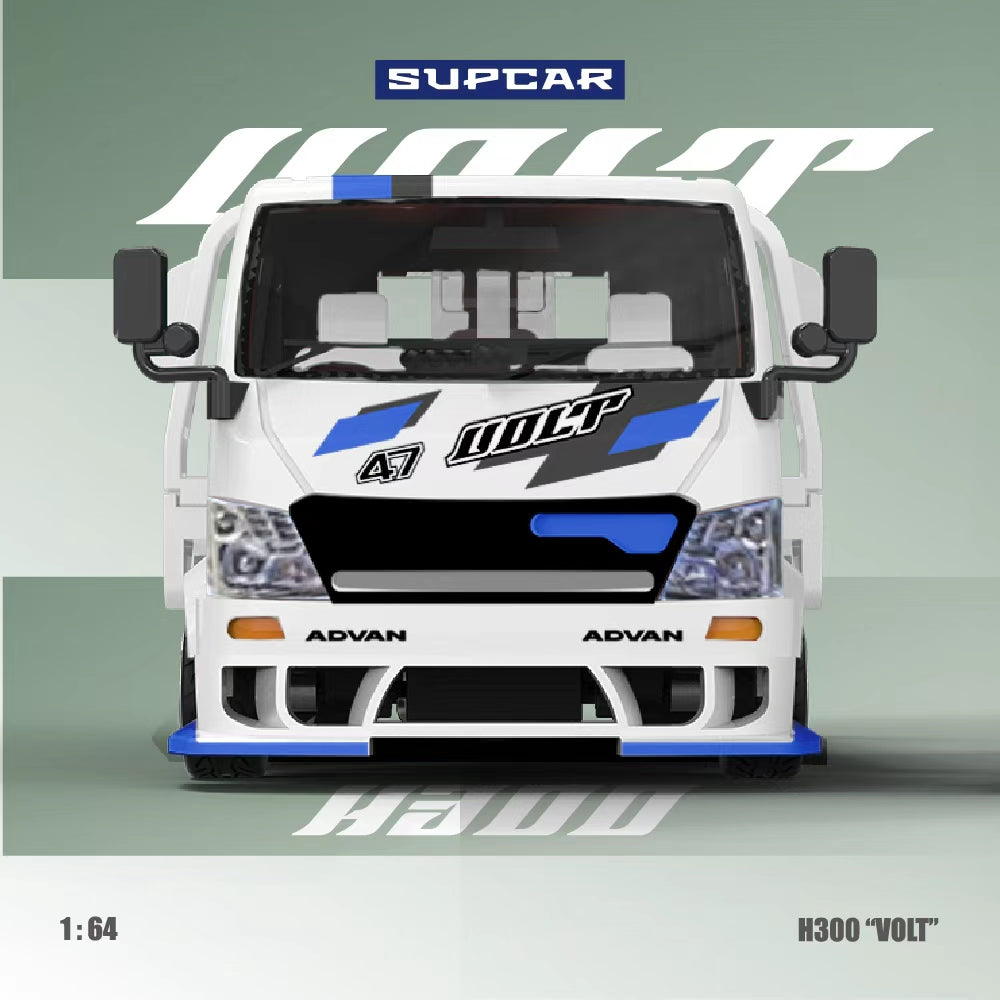 (Coming Soon) Supcar 1:64 H300 Flatbed Transport Trailer ADVAN“VOLT” Blue White