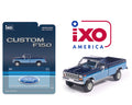 (Coming Soon) IXOAMERICA 1:64 1981 Ford F-150 Custom Explorer Short Bed Styleside 4x2 - Tu-Tone Midnight Blue Metallic and Medium Blue Glow