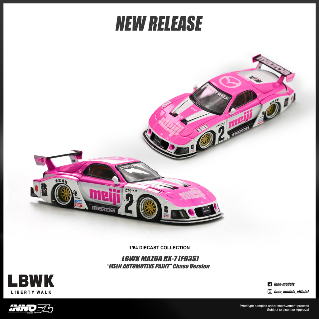 (Coming Soon) INNO64 1/64 MAZDA RX7 (FD3S) LB-SUPER SILHOUETTE "MEIJI" - Blue **Chase randomly distributed**