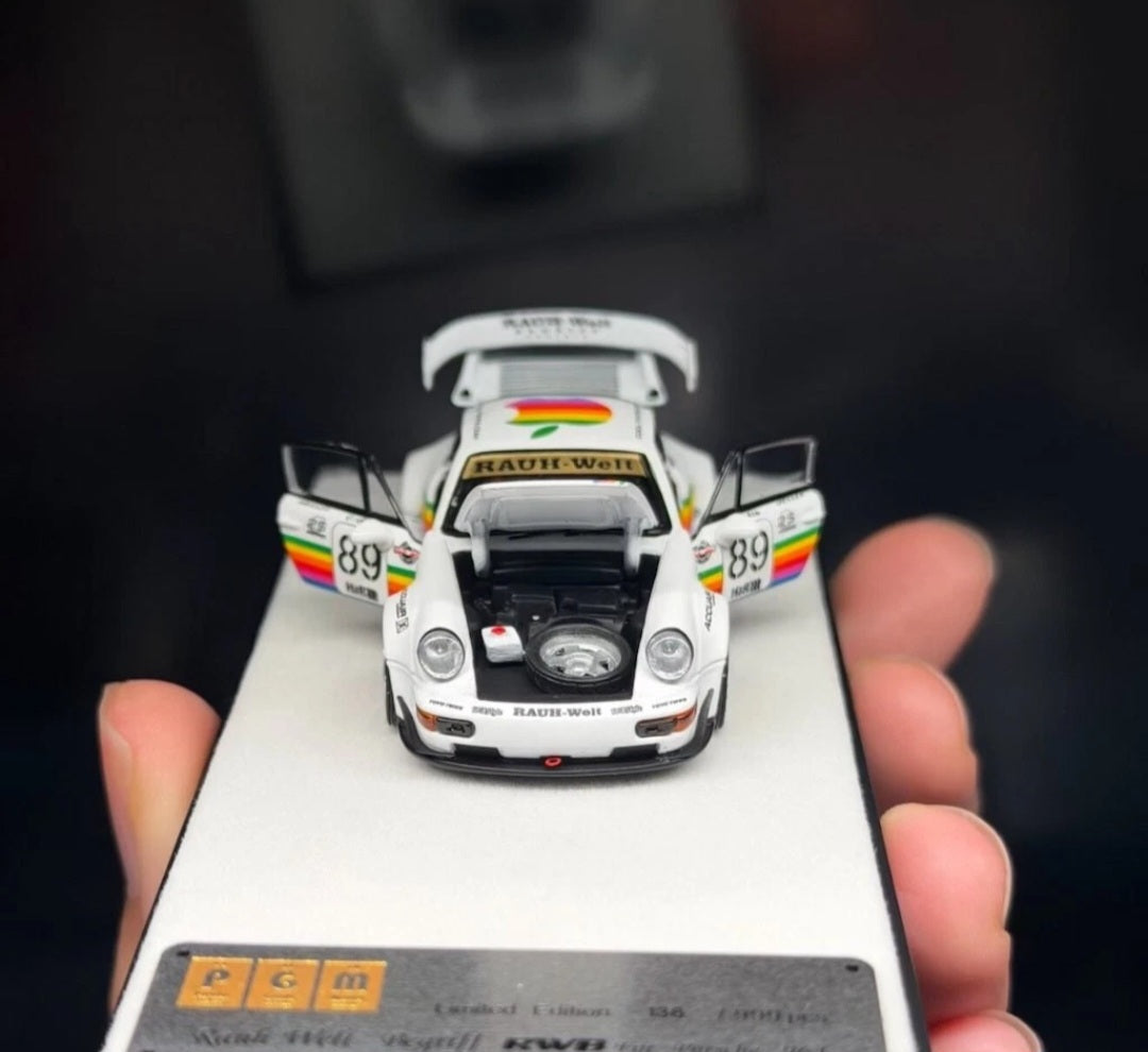 (Coming Soon) PGM 1:64 Porsche RWB 964 White Apple Livery - Rectangular Base