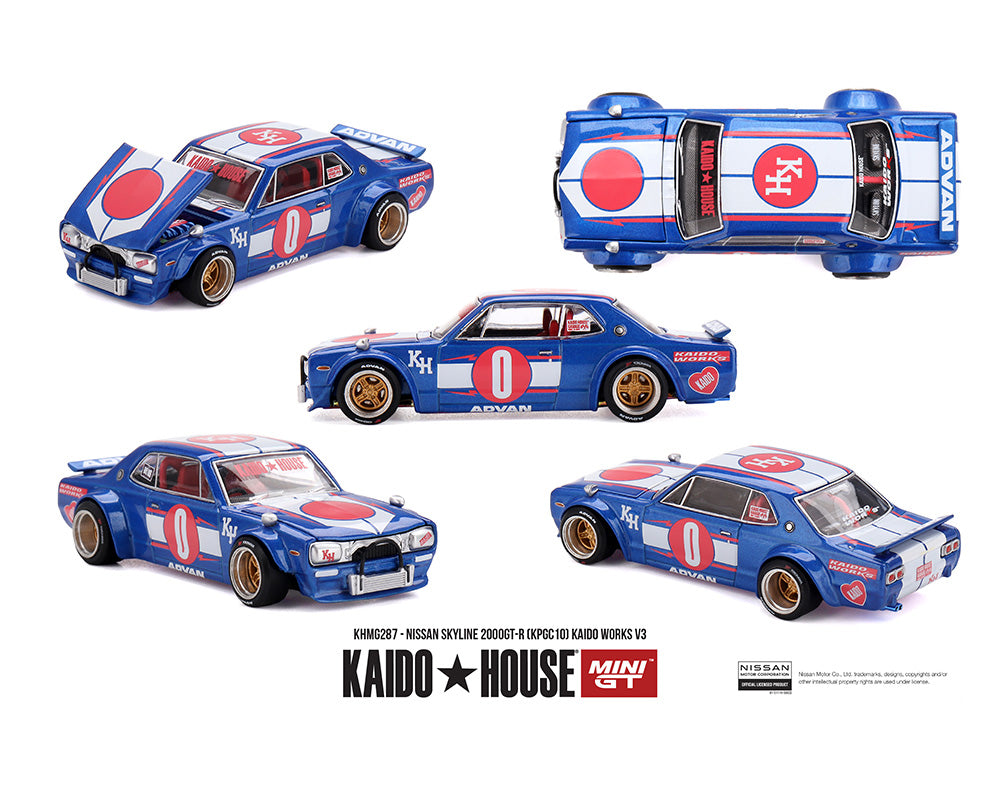 (Coming Soon) Kaido House x Mini GT 1:64 Nissan Skyline 2000GT-R (KPGC10) Kaido Works V3 – Limited Edition