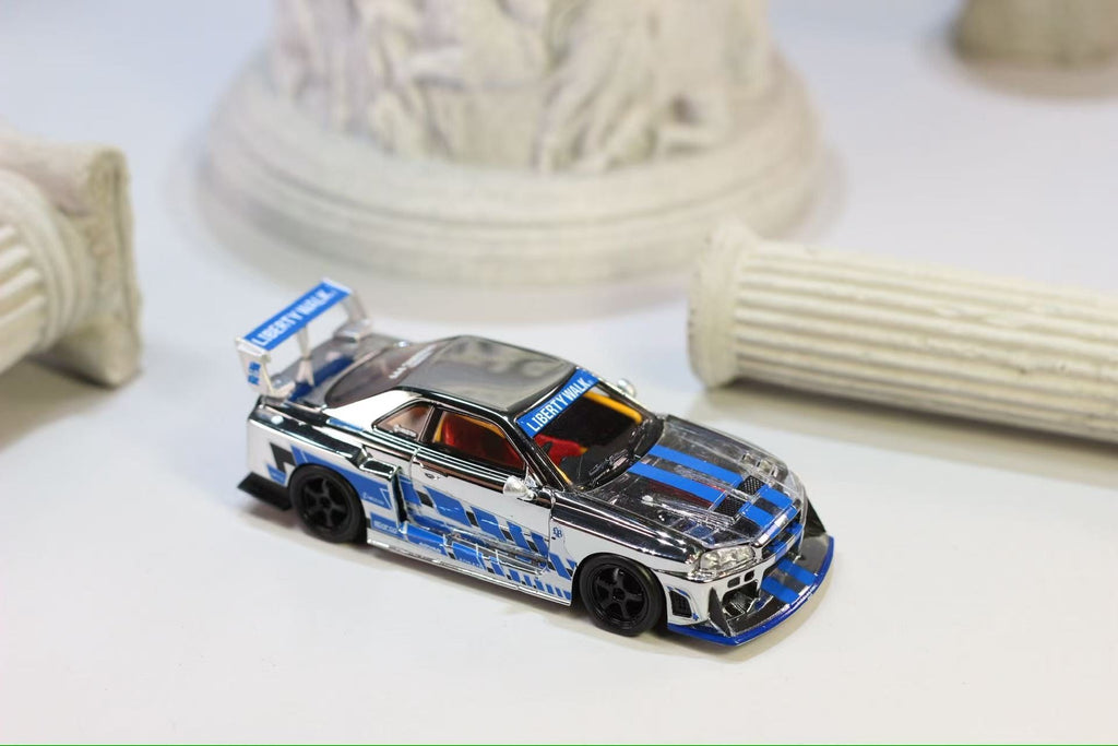 (Coming Soon) NITROBLAZE 1/64 SKYLINE ER34 LB-SUPER SILHOUETTE Widebody Diecast - Chrome Edition