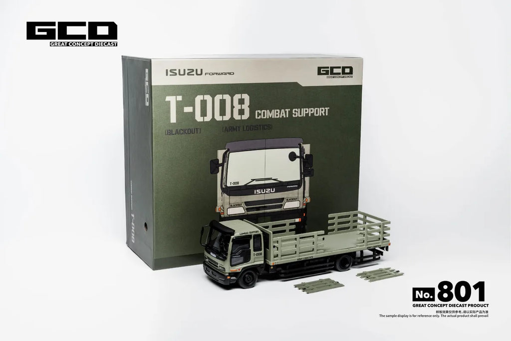 (Coming Soon) GCD 1:64 Isuzu Motors: Forward Series Medium-Duty Dropside Truck Matte Green