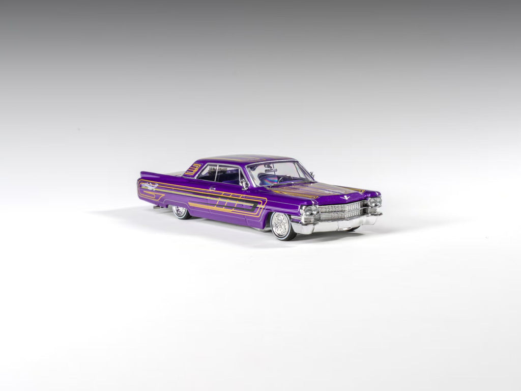 (Coming Soon) 97M 1:64 1964 Cadillac Coupe Deville Low Rider Metallic Purple with Stripes