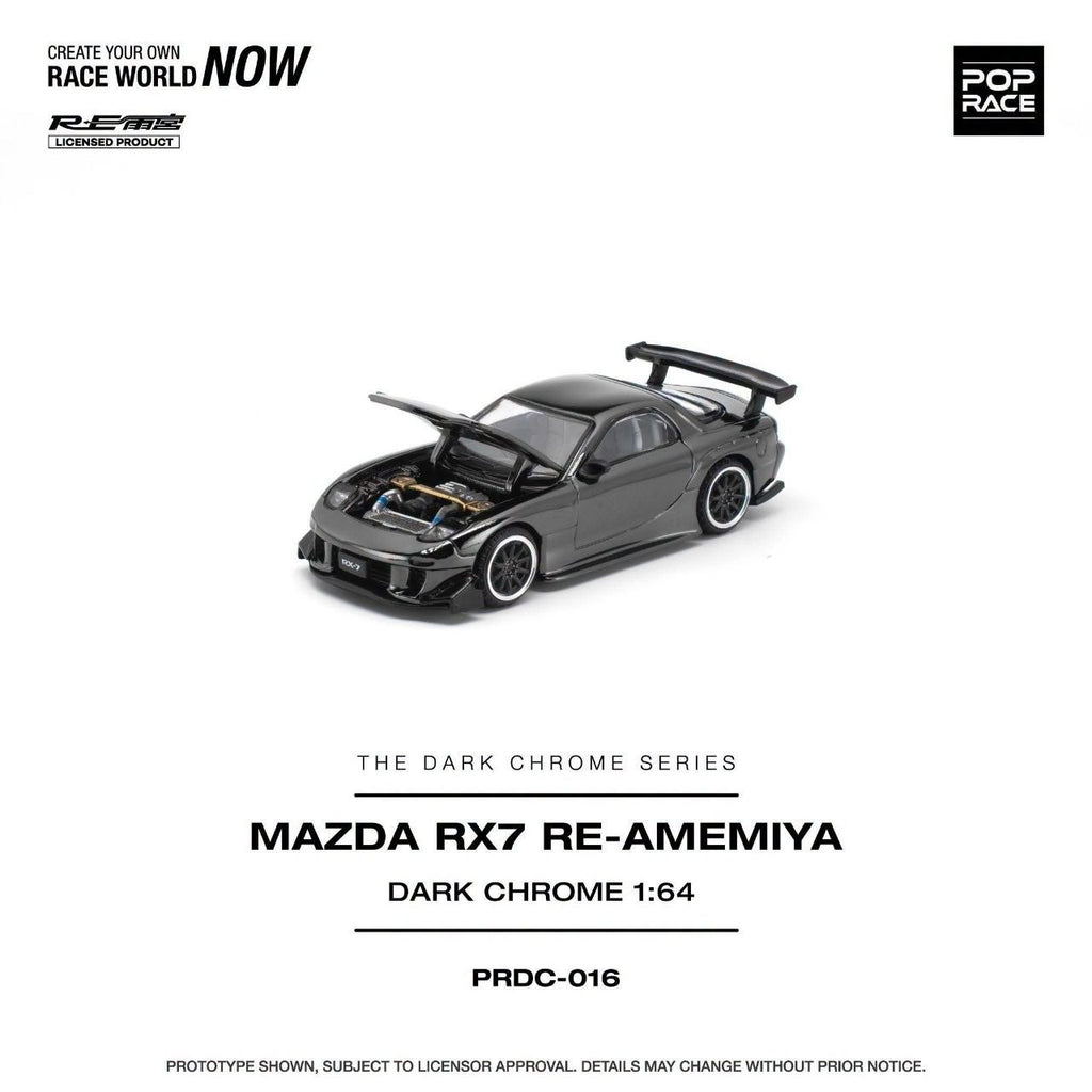 (Coming Soon) POPRACE 1:64 Mazda RX-7 Re-Amemiya - Dark Chrome