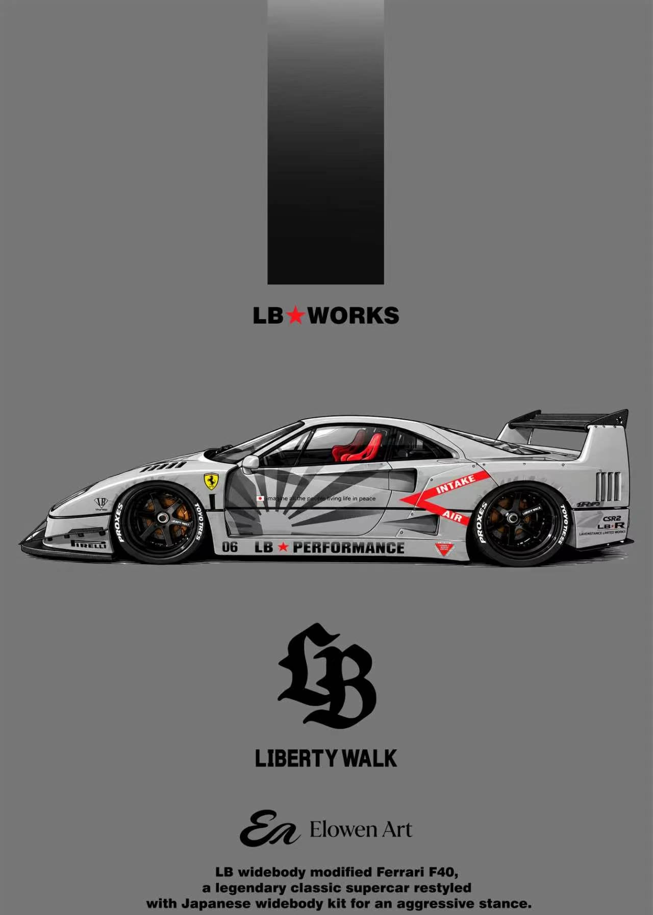 (Coming Soon) ELOWENART × Ferrari 1:64 F40(LBWK) - Fighter Grey LB Performance