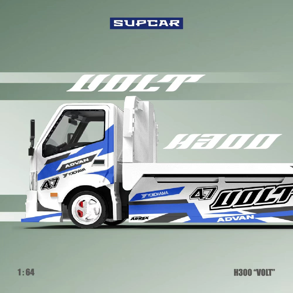 (Coming Soon) Supcar 1:64 H300 Flatbed Transport Trailer ADVAN“VOLT” Blue White