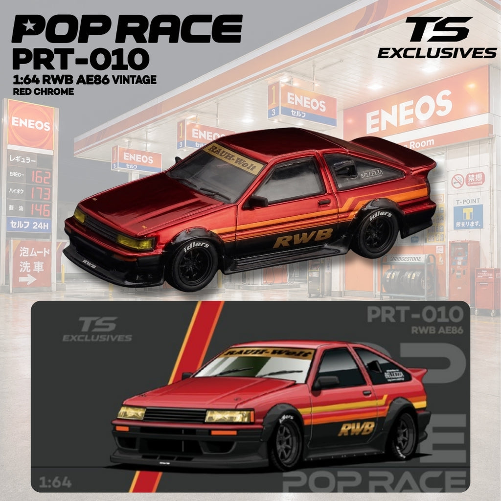 (Coming Soon) POPRACE x TS Exclusives 1/64 RWB AE86 VINTAGE Red Chrome