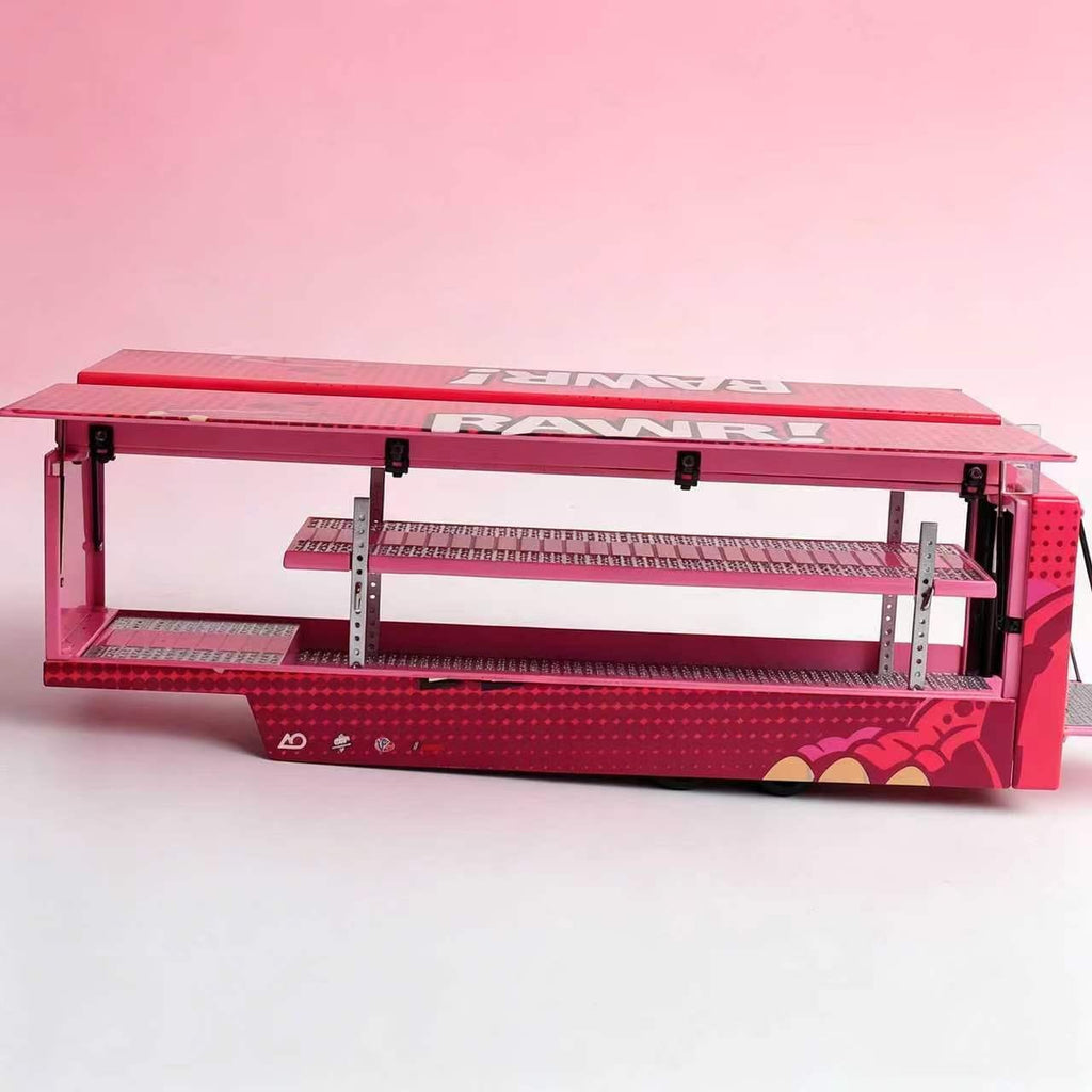 (Coming Soon) KENGFAI & MAXWELL (MW) Customized Version 1/64 Scania S730 Double-decker enclosed flying wing transport vehicle - RAWR Pink Dinosaur #77 Livery 2nd Generation