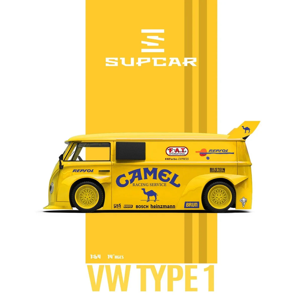 (Coming Soon) SUPCAR 1:64 Camel Painted Realistic - T1 Volkswagen & Trailer