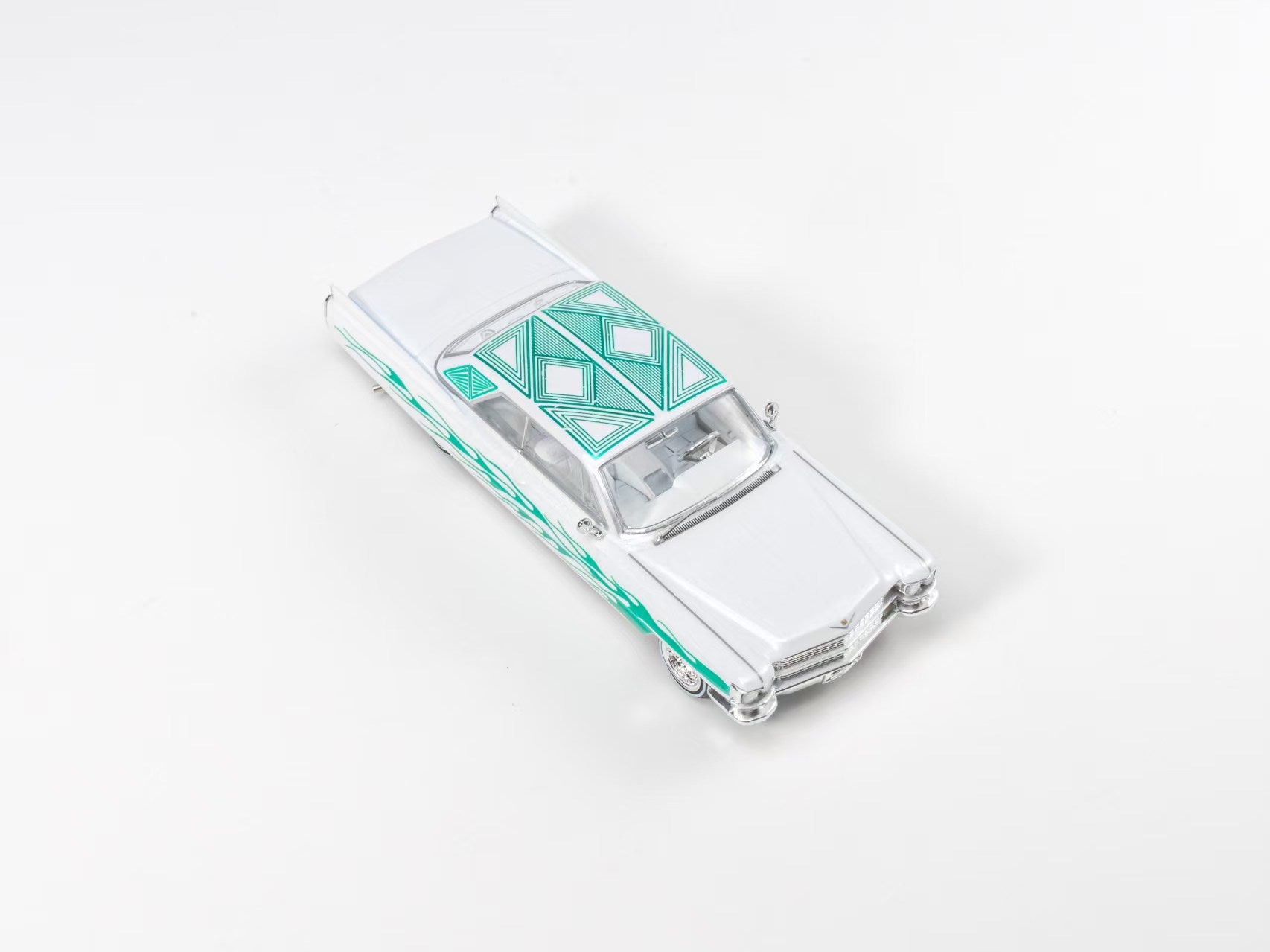 (Coming Soon) 97M 1:64 1964 Cadillac Coupe Deville Low Rider Pearl White with Flame Pattern
