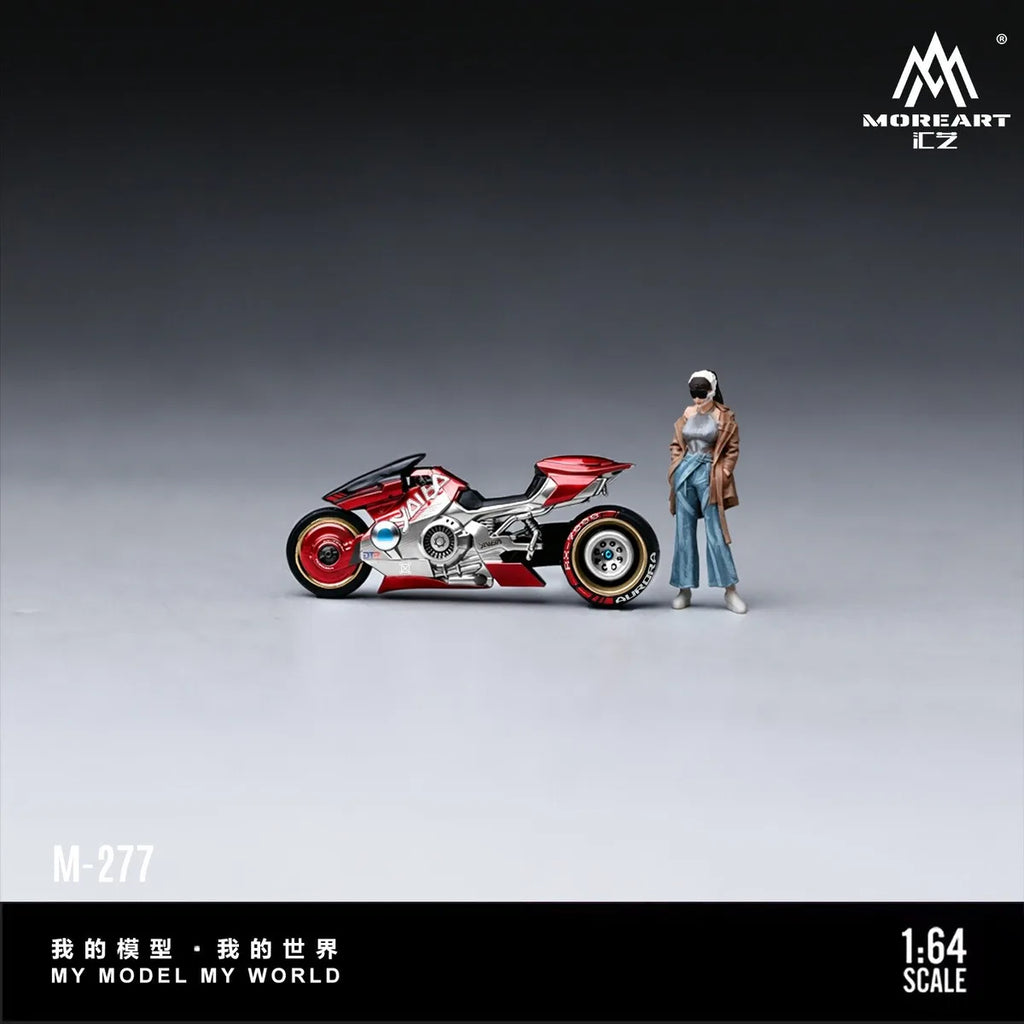 (Coming Soon) MOREART 1:64 Cyber Cool Red and Silver Motorcycle