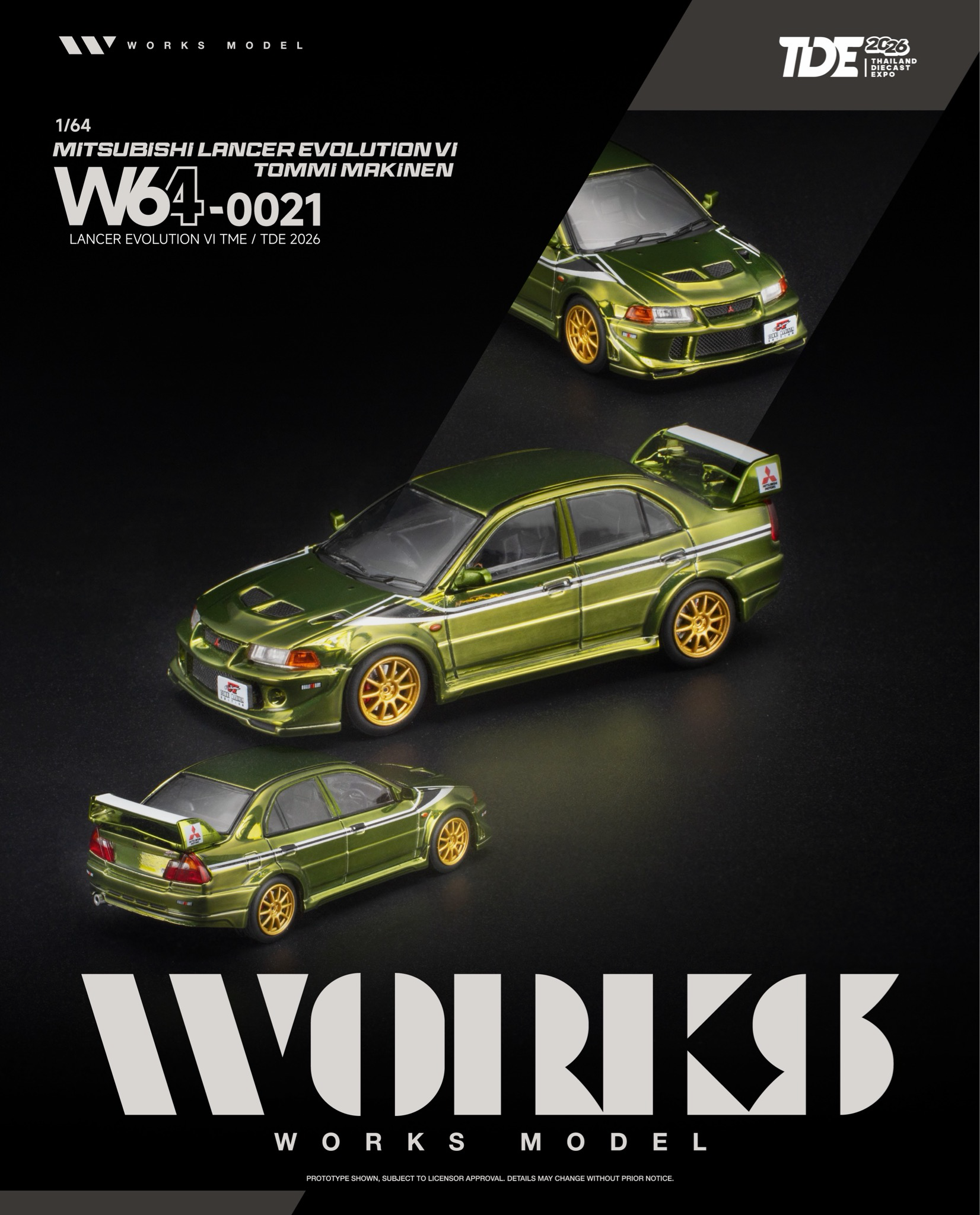 (Coming Soon) WORKS 1:64 TDE 2026 Mitsubishi Lancer Evolution VI Tommi Makinen Green