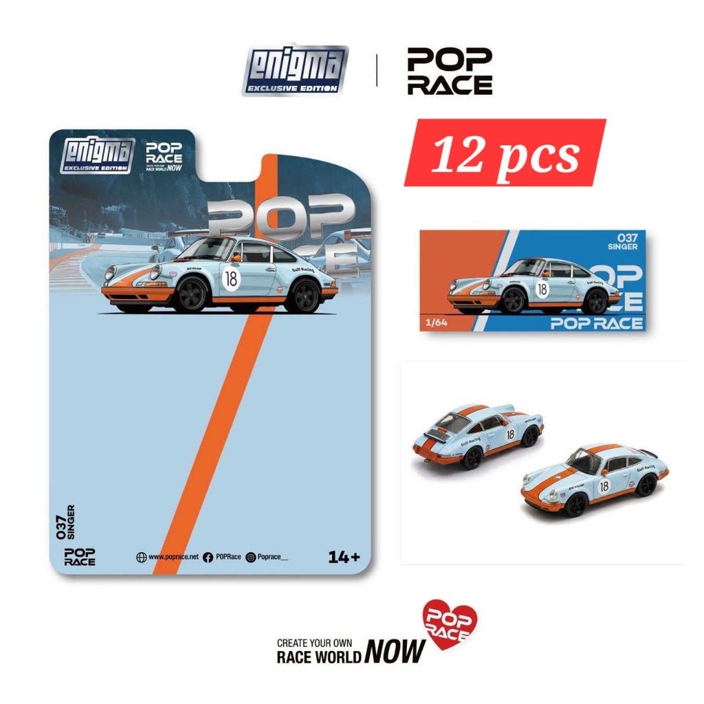 (Pre-Order) 12 Pcs (11 Regular & 1 Chase) 1:64 POPRACE Enigma Exclusive "Gulf" Singer Racing **DEADLINE July 7th, 2026**