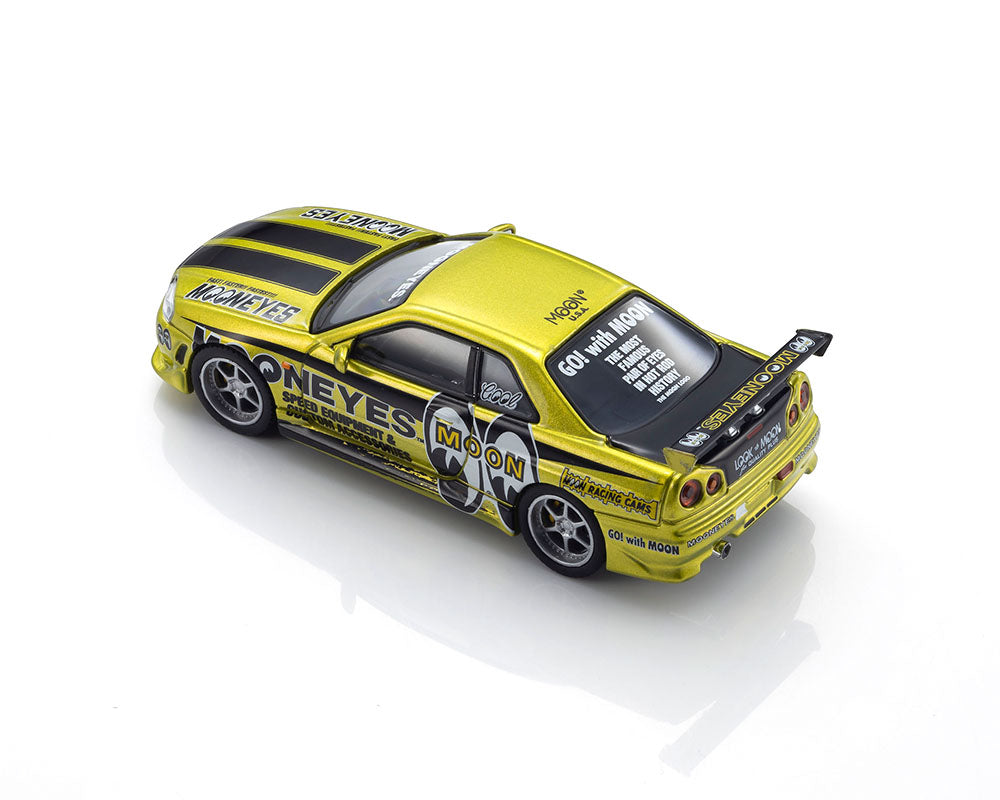 (Coming Soon) KYOSHO 1/64 Nissan Skyline GT-R (R34) MOONEYES (1) with LED (Designed by MONNEYES)
