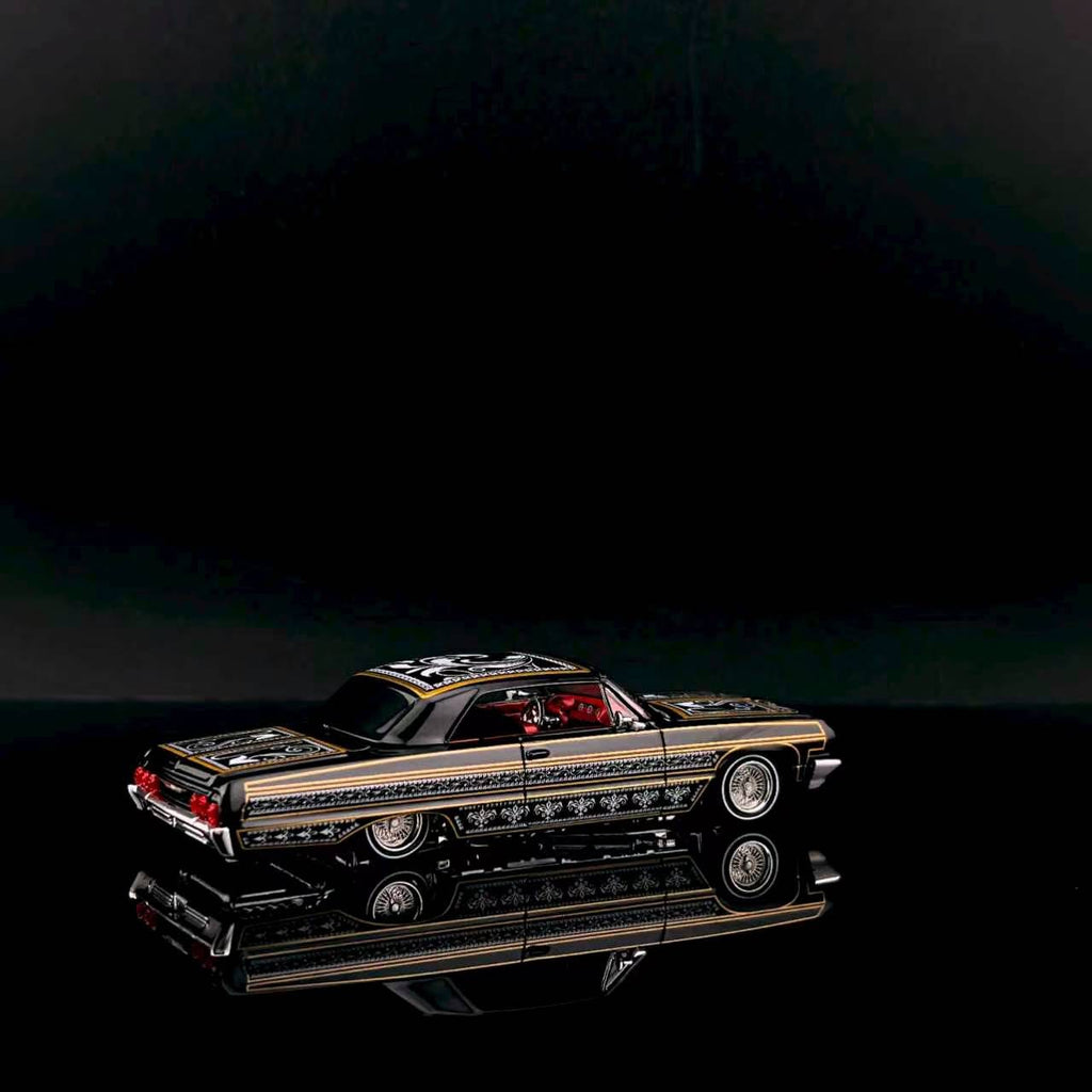 (Coming Soon) FINEWORKS64 1/64 Impala Lowrider Black Gold Bouncing Car - Black Gold