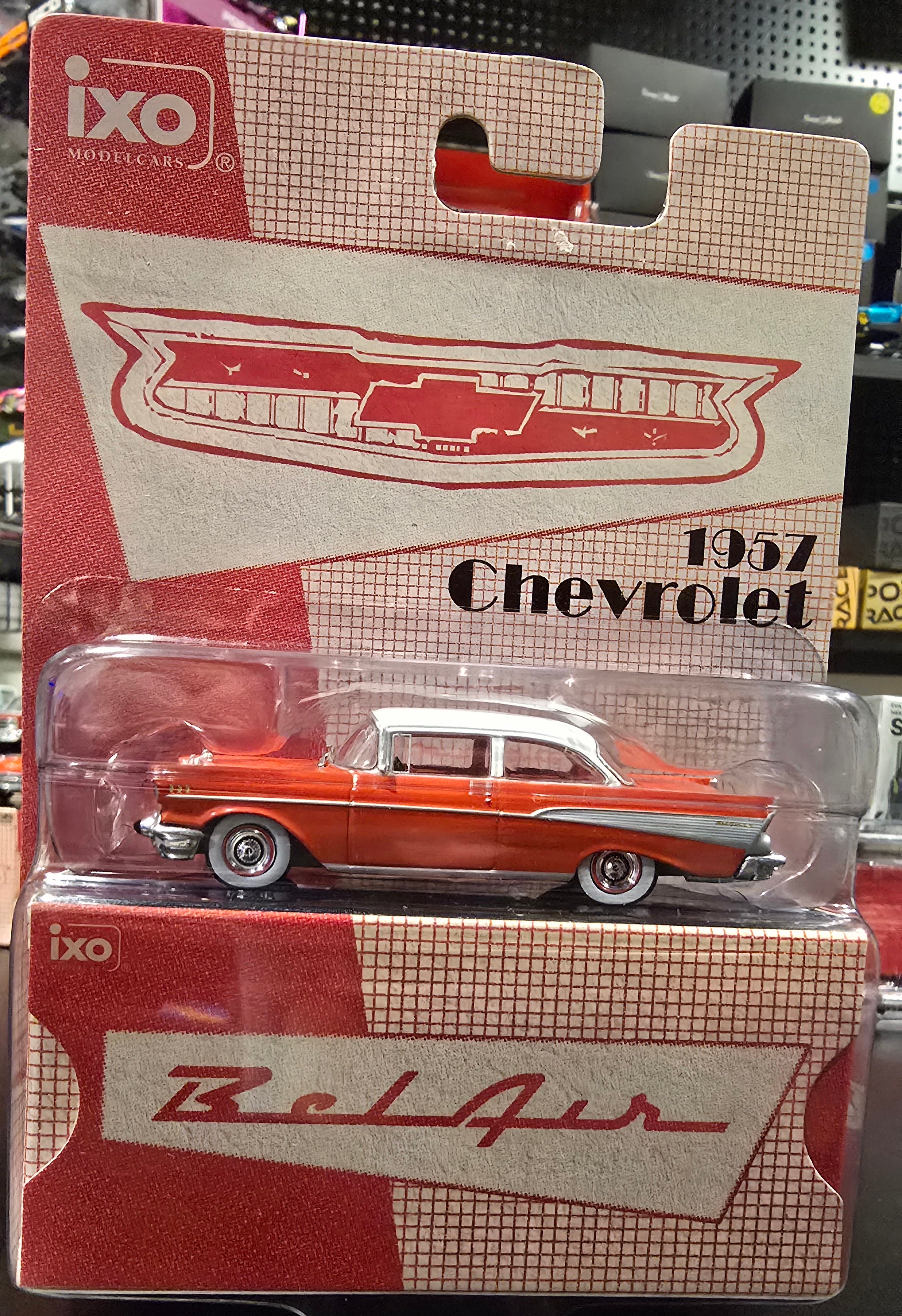 IXO America 1:64 Scale 1957 Chevrolet Bel Air Sedan - Matador Red and India Ivory