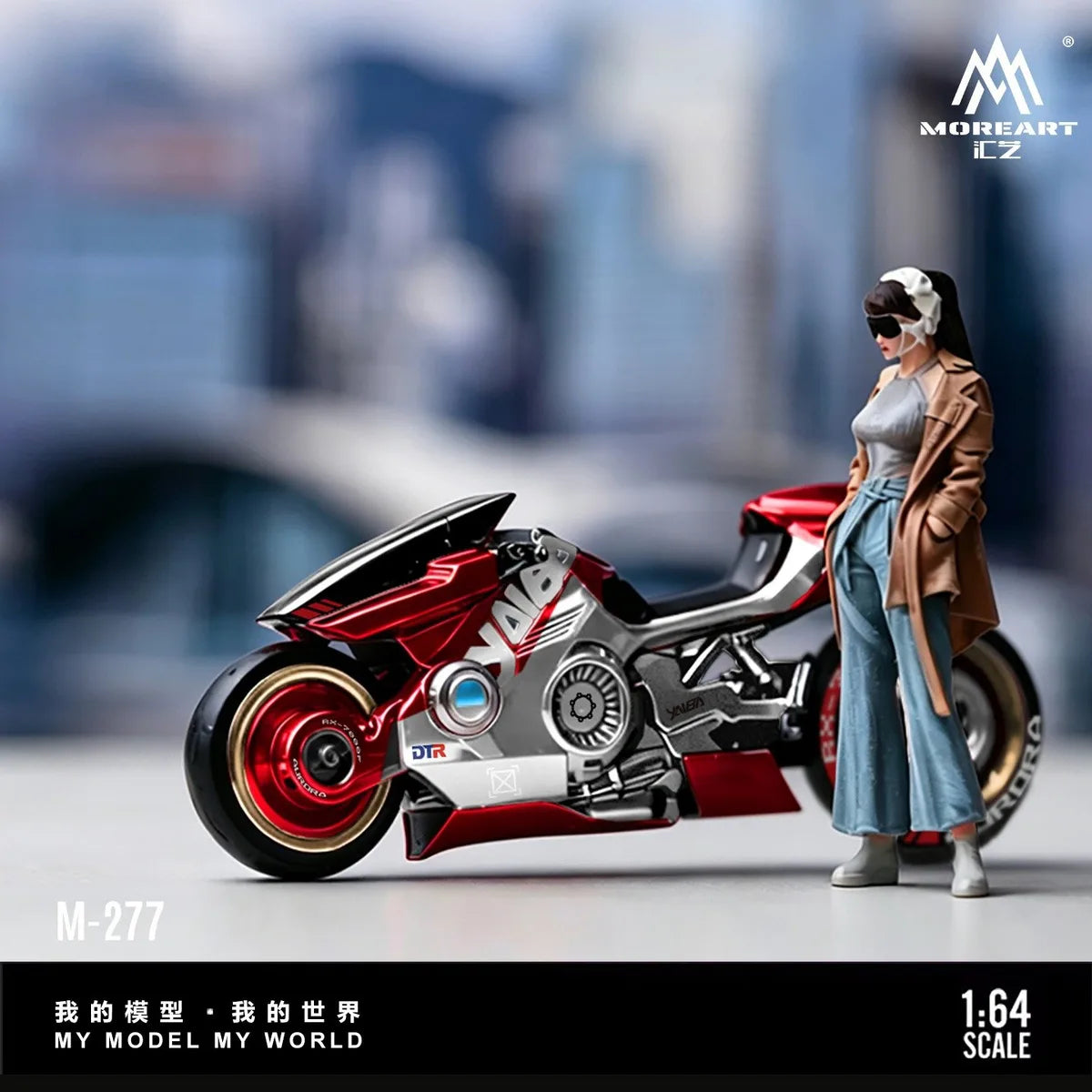 (Coming Soon) MOREART 1:64 Cyber Cool Red and Silver Motorcycle