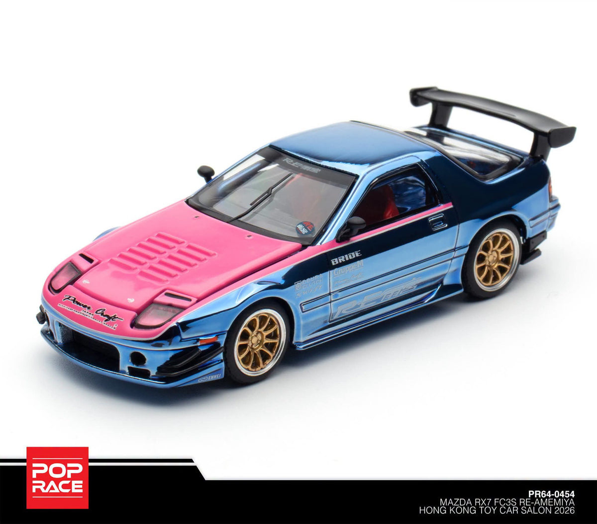 POPRACE 1:64 Mazda RX7 FC3S RE-AMEMIYA Purple-Blue 2026 HK Toy Car Salon