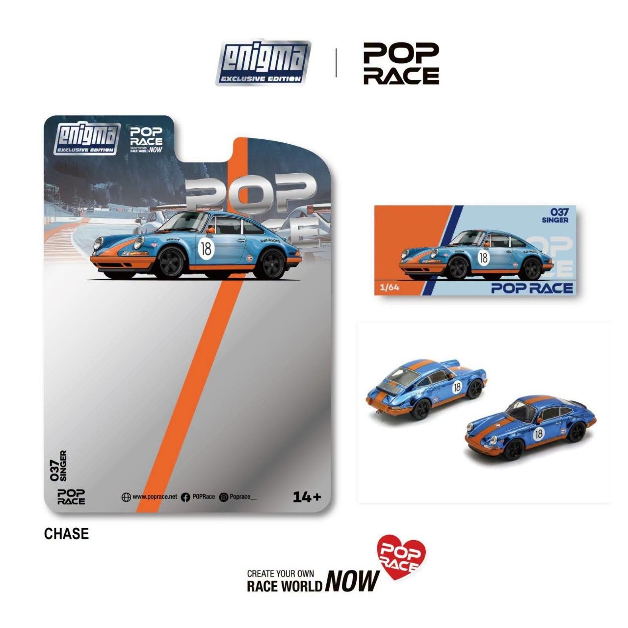 (Pre-Order) 12 Pcs (11 Regular & 1 Chase) 1:64 POPRACE Enigma Exclusive "Gulf" Singer Racing **DEADLINE July 7th, 2026**