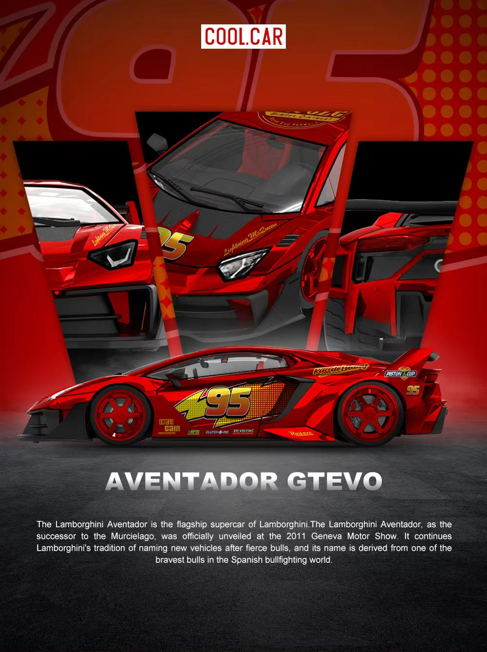 (Coming Soon) COOLCAR 1/64 Lamborghini GTEVO Lighting McQueen Metallic Red