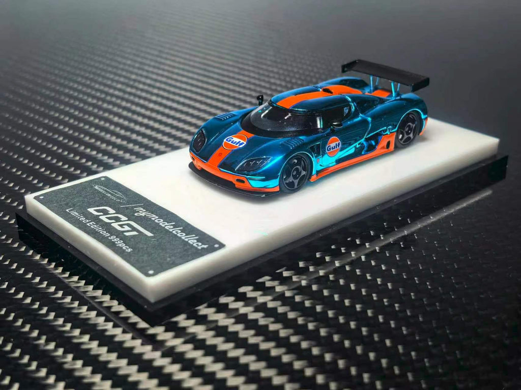 (Coming Soon) MYMODELCOLLECT 1/64 Koenigsegg CCGT Diecast - Chrome Gulf Blue/Orange Edition