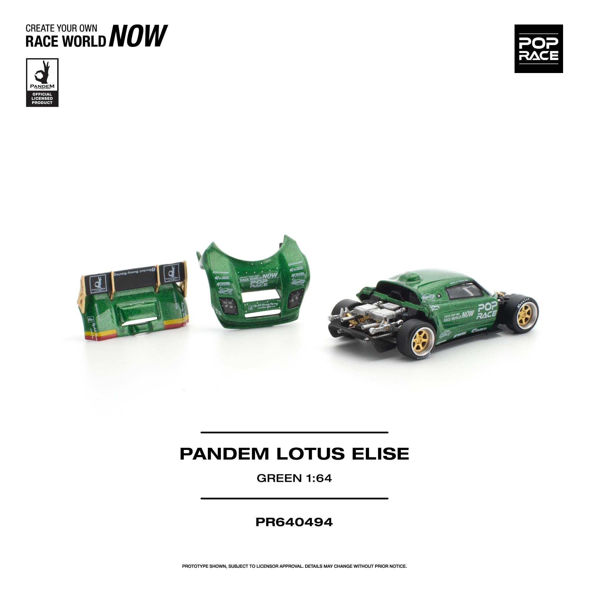 (Coming Soon) POPRACE 1/64 PANDEM LOTUS ELISE - GREEN