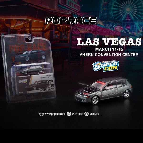 POPRACE 1:64 Honda Civic EG6 Las Vegas Supercon 2026 Edition - Dark Grey