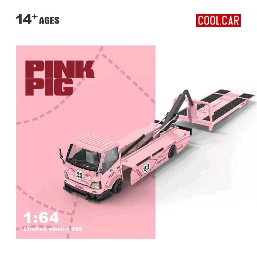 COOLCAR 1:64 H300 Flatbed transport trailer Pink Pig Diecast Model Car