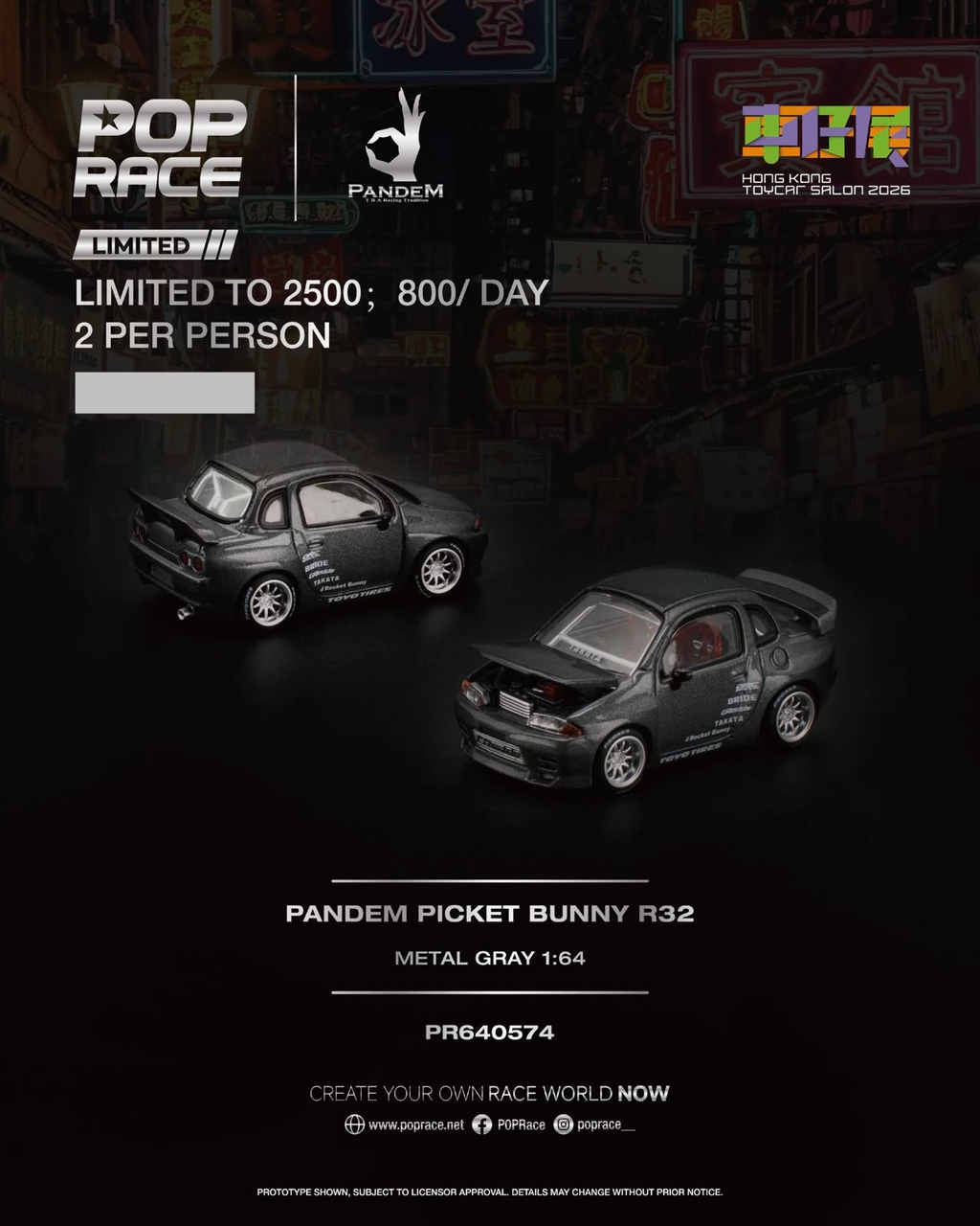 POPRACE 1:64 Pandem Pocket Bunny R32 Metal Gray 2026 HK Toy Car Salon