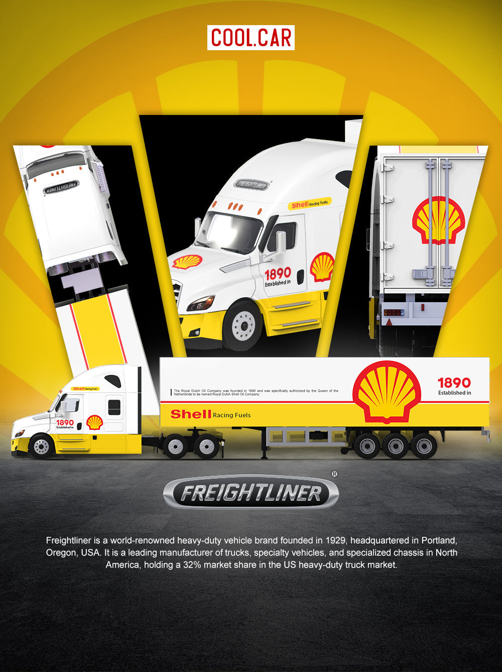 COOLCAR 1:64 Shell Livery Freightliner Container Truck