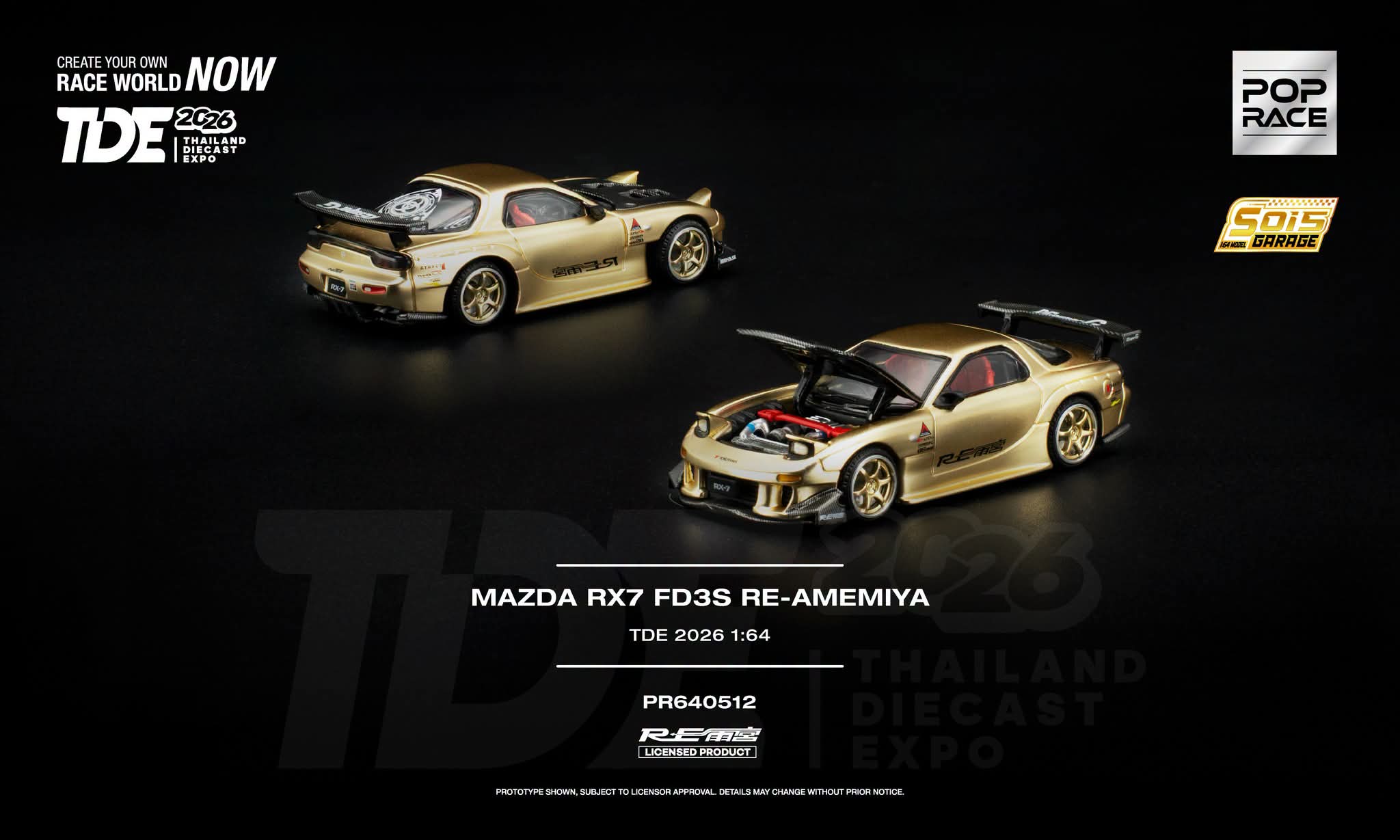 (Pre-Order) POPRACE 1:64 TDE 2026 Mazda RX7 (FD3S) Re-Amemiya - Gold **DEADLINE JULY 10, 2026**