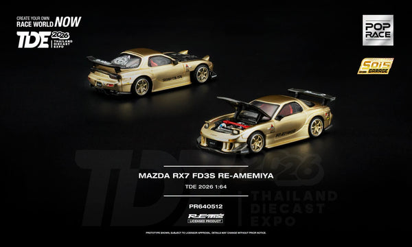 POPRACE 1:64 TDE 2026 Mazda RX7 (FD3S) Re-Amemiya - Gold