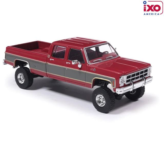 (Coming Soon) IXOAMERICA 1:64 1977 GMC Sierra Grande K2500 Crew Cab Wideside - Dark Red Metallic and Silver Special Two-Tone - Lifted
