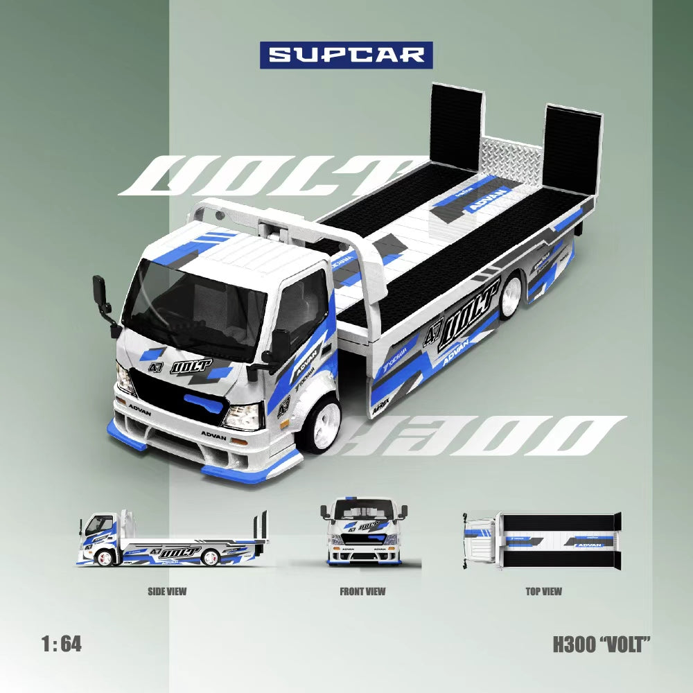 (Coming Soon) Supcar 1:64 H300 Flatbed Transport Trailer ADVAN“VOLT” Blue White