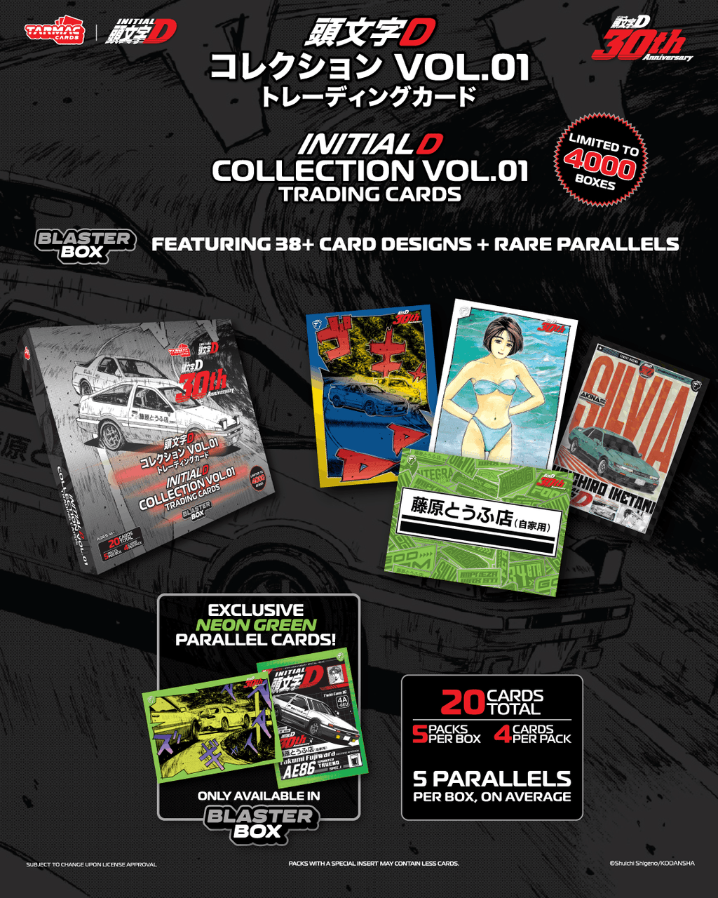 (Coming Soon) Tarmac Cards Initial D Collection Vol.01 - 30th Anniversary - Blaster Box (5 Packs)