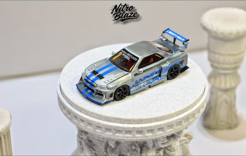 (Coming Soon) NITROBLAZE 1/64 SKYLINE ER34 LB-SUPER SILHOUETTE Widebody Diecast - Raw Edition