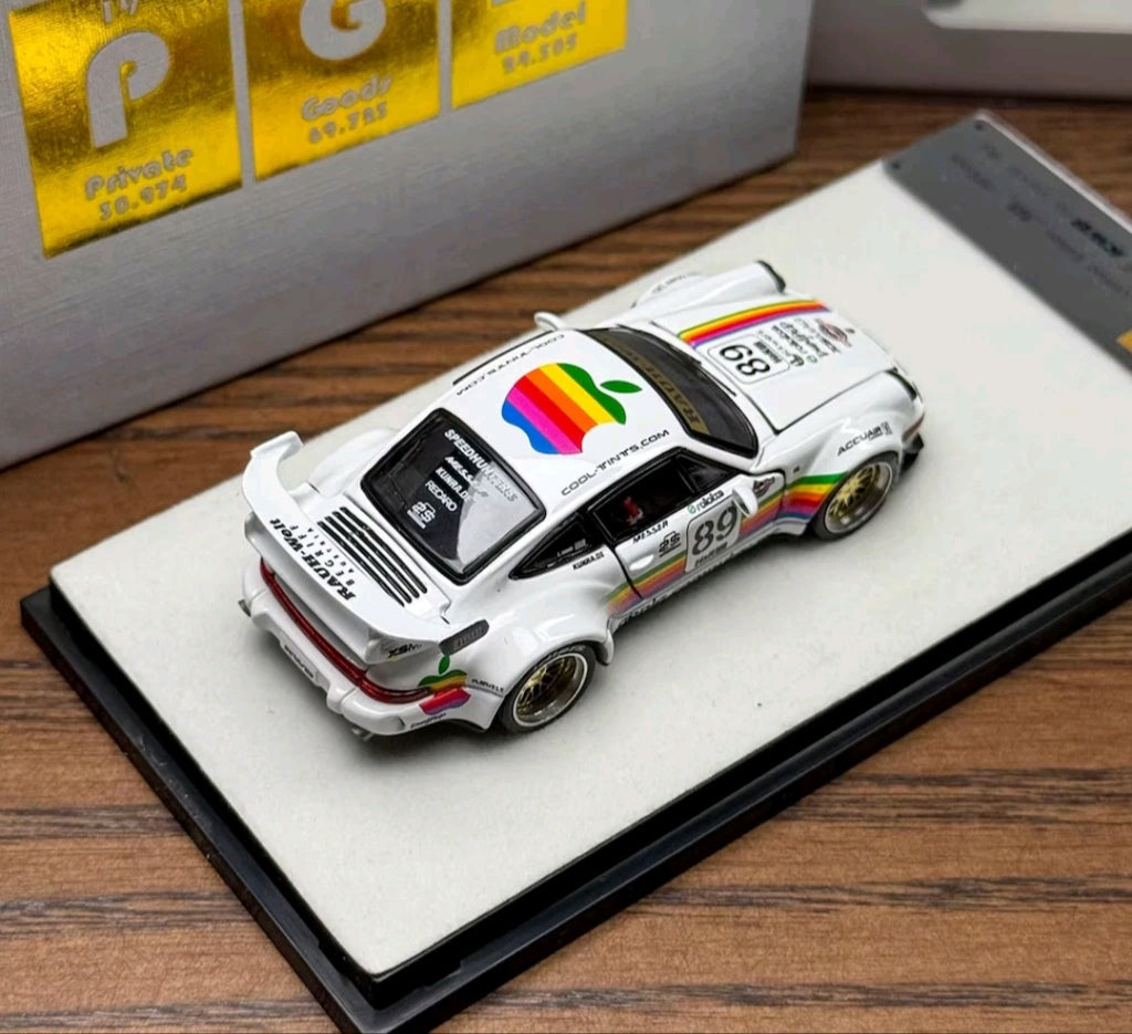 (Coming Soon) PGM 1:64 Porsche RWB 964 White Apple Livery - Rectangular Base