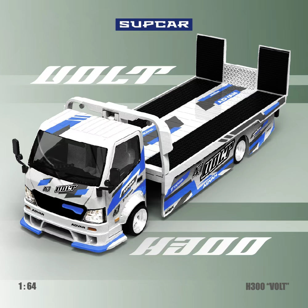 (Coming Soon) Supcar 1:64 H300 Flatbed Transport Trailer ADVAN“VOLT” Blue White