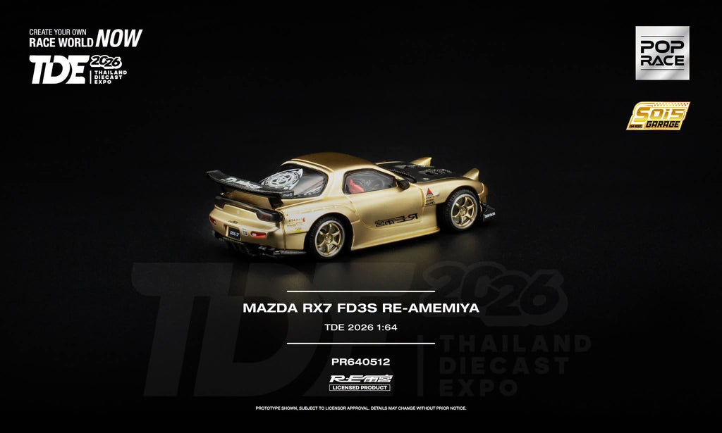 (Pre-Order) POPRACE 1:64 TDE 2026 Mazda RX7 (FD3S) Re-Amemiya - Gold **DEADLINE JULY 10, 2026**