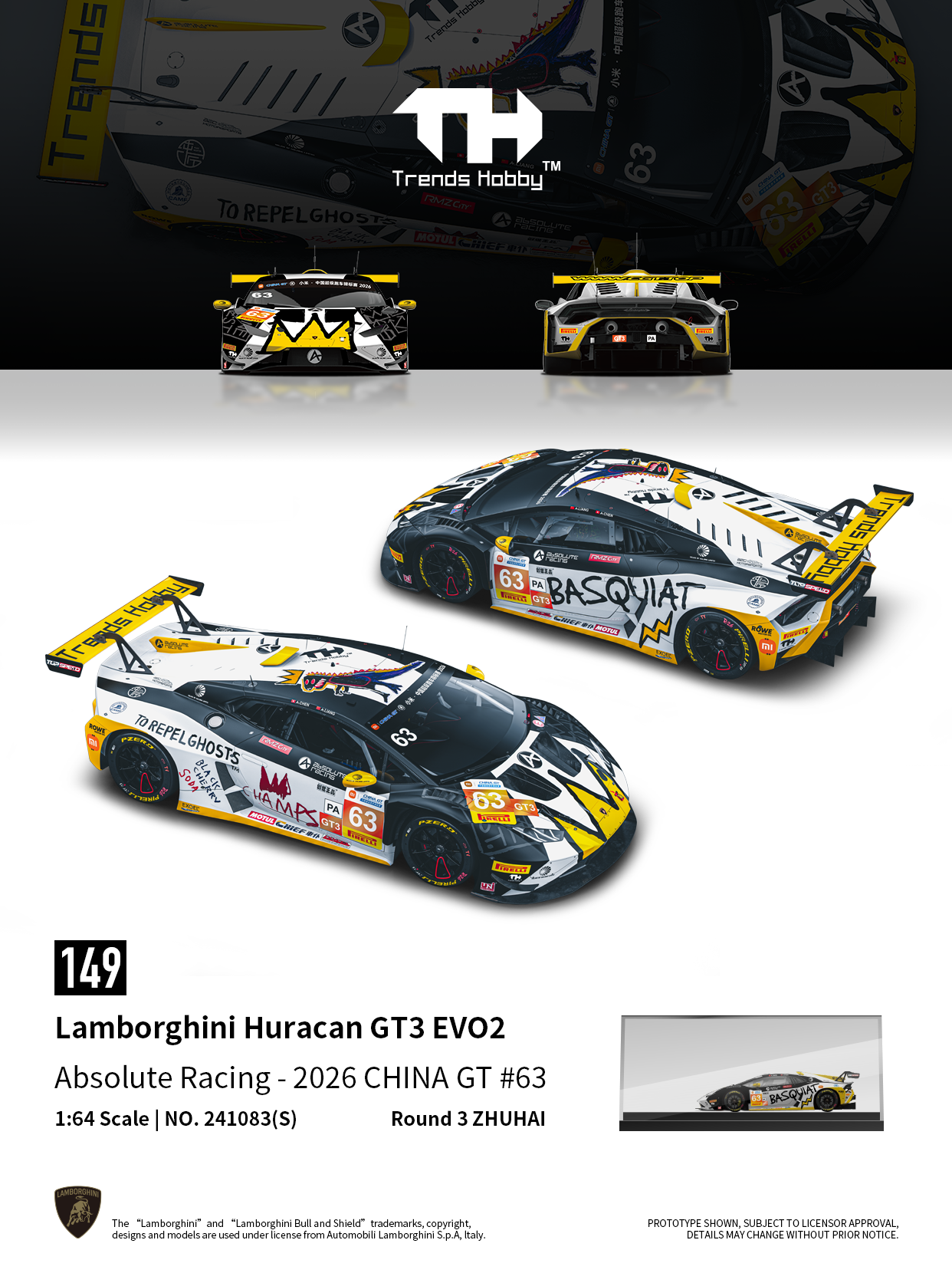 (Coming Soon) TRENDSHOBBY 1/64 Lamborghini Huracan GT3 Evo 2-CHINA GT ZHUHAI 2026 #63 (Acrylic Box)