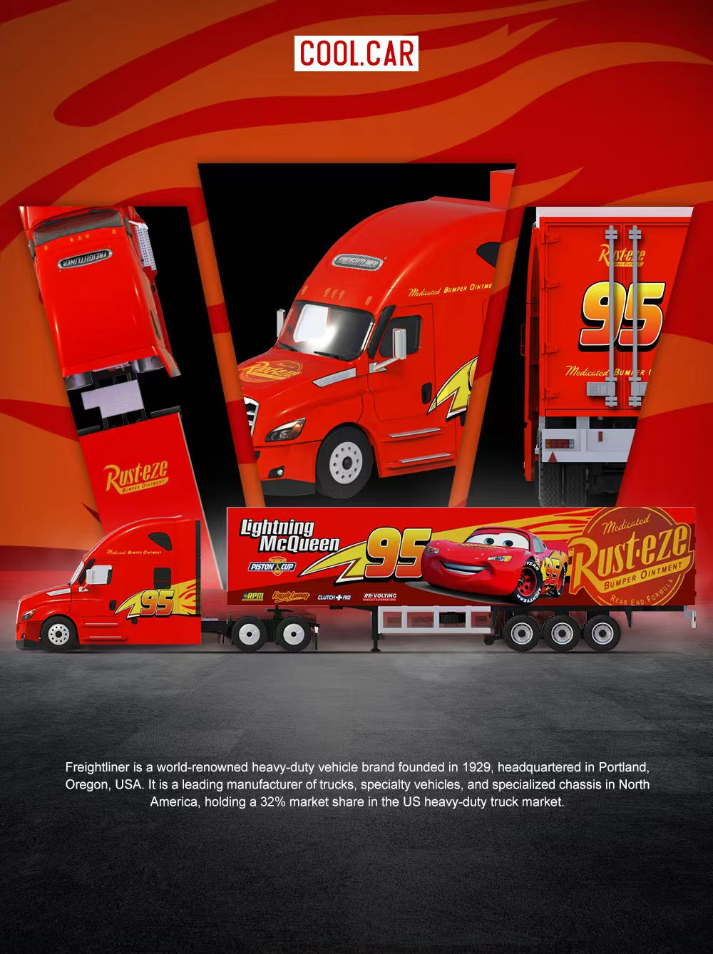(Coming Soon) COOLCAR 1/64 Freightliner Lightning McQueen Livery Container Truck