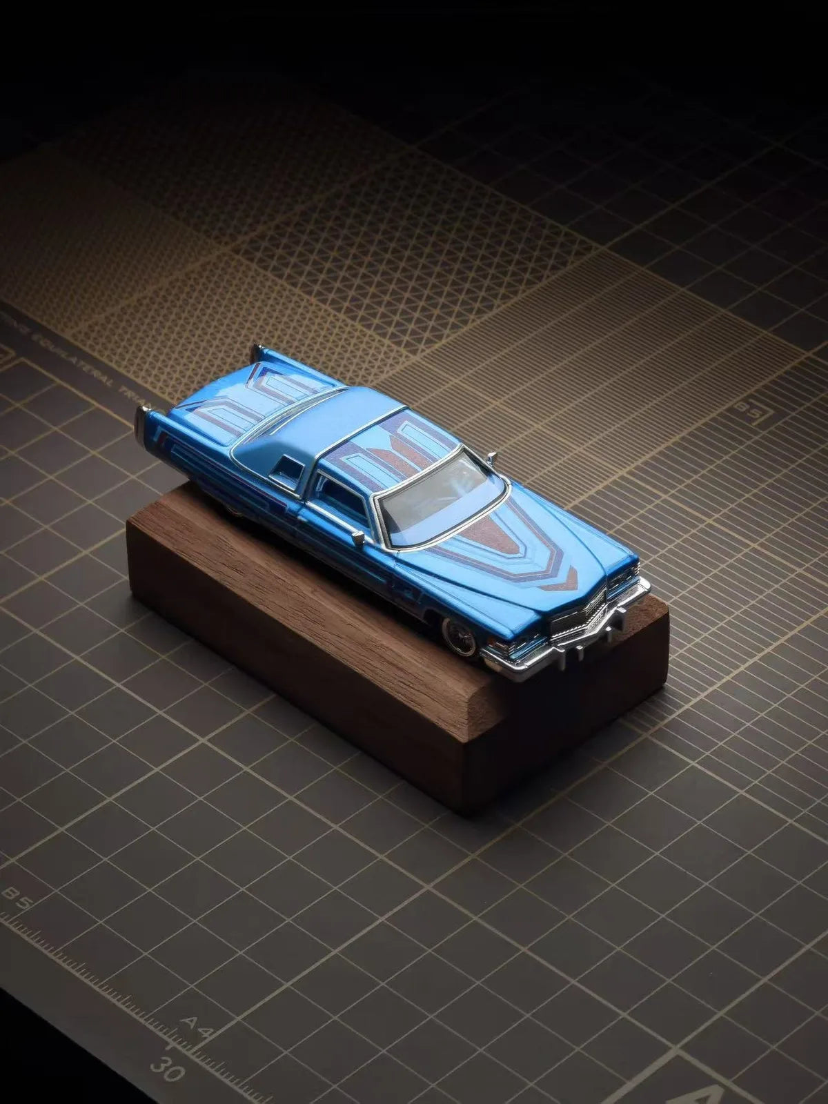 (Coming Soon) 97M 1:64 1975 Cadillac Coupe DeVille Lowrider Metallic Blue with graphics