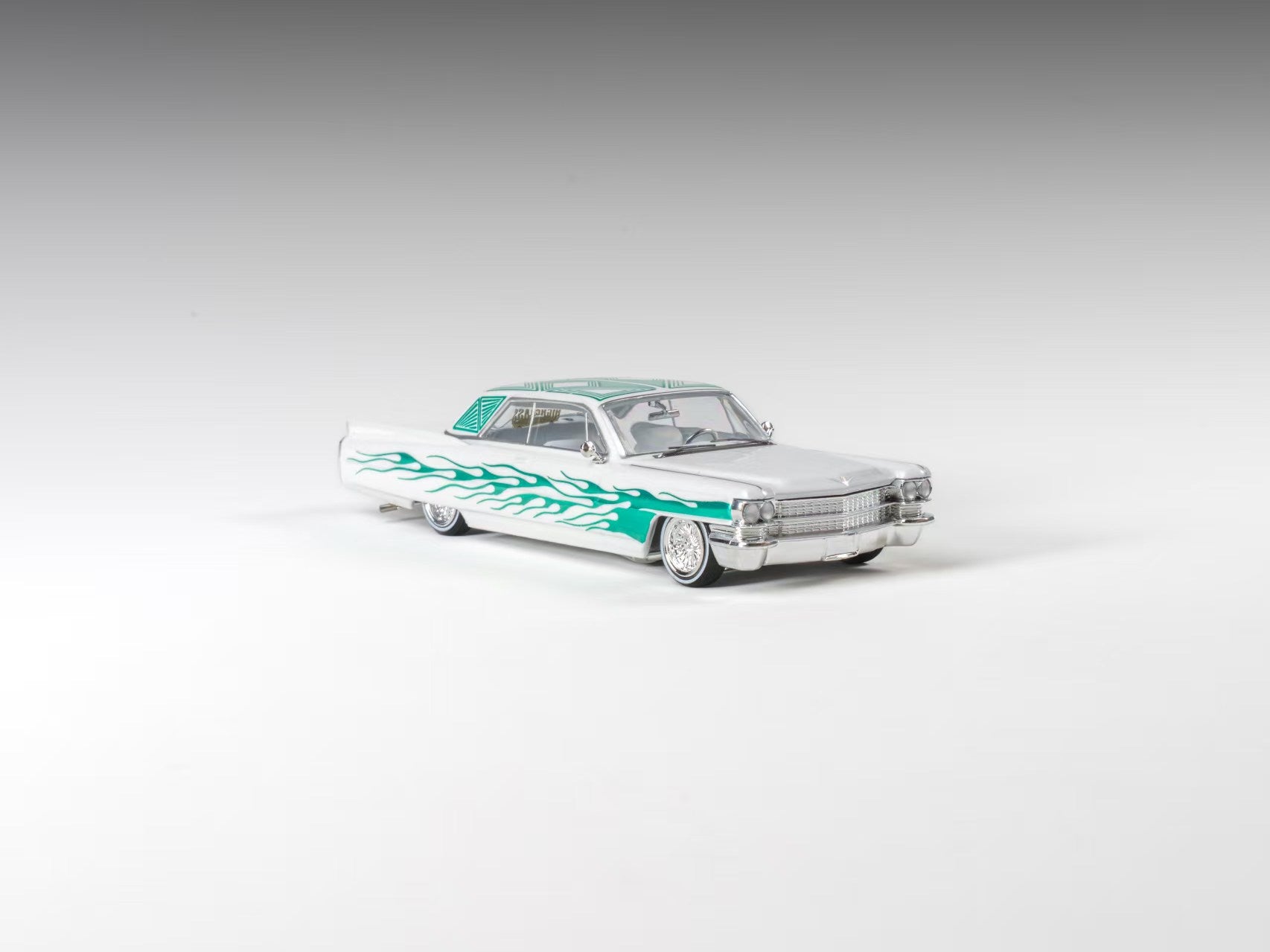 (Coming Soon) 97M 1:64 1964 Cadillac Coupe Deville Low Rider Pearl White with Flame Pattern