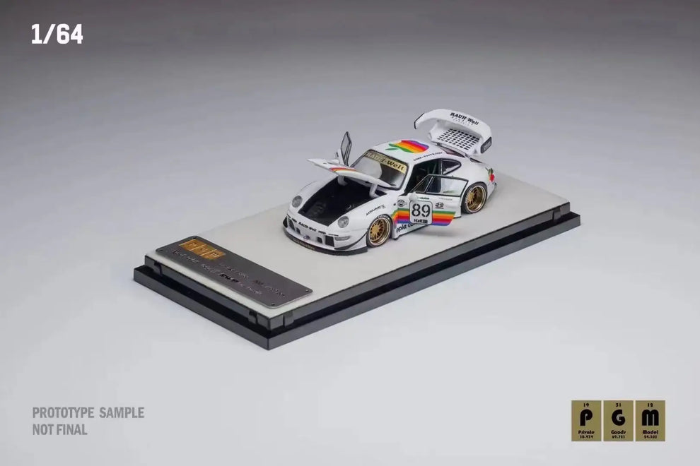 (Coming Soon) PGM 1:64 Porsche RWB 964 White Apple Livery - Rectangular Base