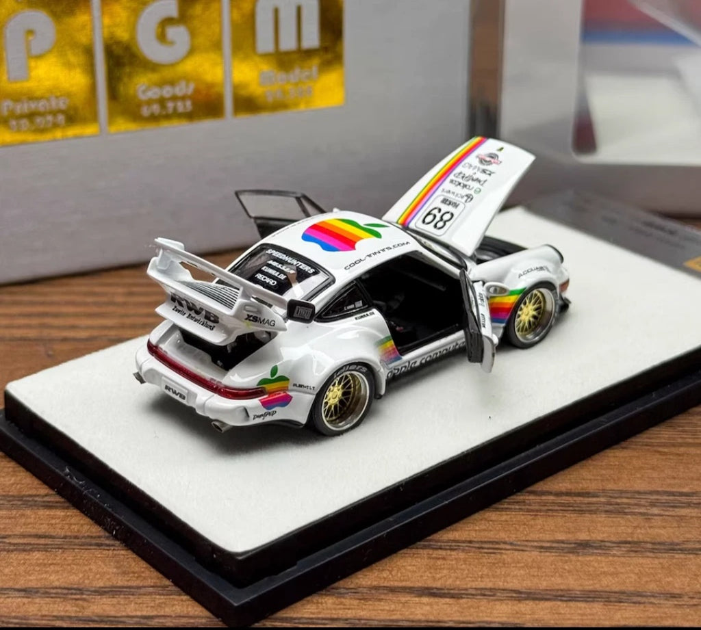 (Coming Soon) PGM 1:64 Porsche RWB 964 White Apple Livery - Rectangular Base